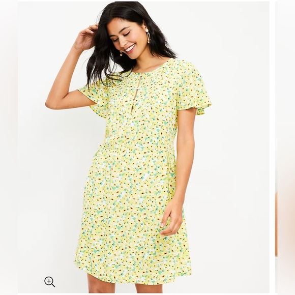 LOFT Dresses & Skirts - Loft Floral Pintucked Side Tie Dress yellow size medium liner shows underneath